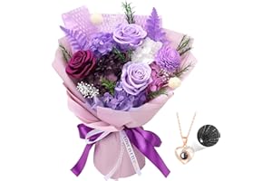 Casaido Preserved Flowers for Delivery, Purple Flower Bouquets with Necklace, Forever Real Roses Anniversary Birthday Gifts for Women Mom Wife Girlfriend, Fresh Flowers for Valentines Day Christmas