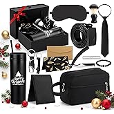 Tioncy 12 Pcs Christmas Men Gift Set Birthday Gifts Baskets with Box Tumbler Bottle Opener Keychain PU Leather Wallet Tie Belt Bag Bracelet Eye Mask Xmas Party Present Box for Dad(Appealing Pattern)