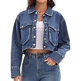 YPCT Women's Long Sleeve Button Down Cropped Trucker Short Denim Jean Jacket with Pockets