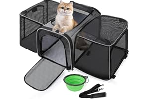 Pecute Cat Carrier Expandable 47x34x33cm, Dog Carrier Foldable, Pet Carrier with Breathable Mesh for Small to Medium Cats and