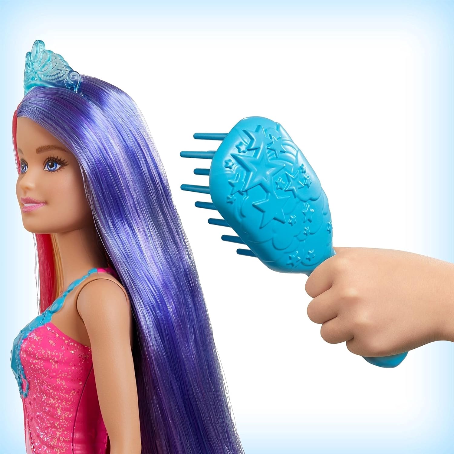 Barbie-Prinzessin Dreamtopia-Puppe mit rosa, lila und blondem Haar, Prinzessinnenrock, blauer Krone und Glitzertop - Image 4
