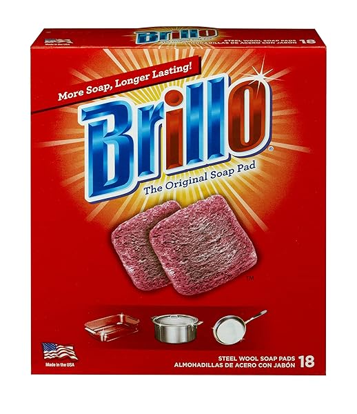BRILLO STEEL WOOL SOAP PADS, LONG LASTING, ORIGINAL SCENT CLEANING, 18 COUNT (ORIGINAL, 18 COUNT (PACK OF 1))
