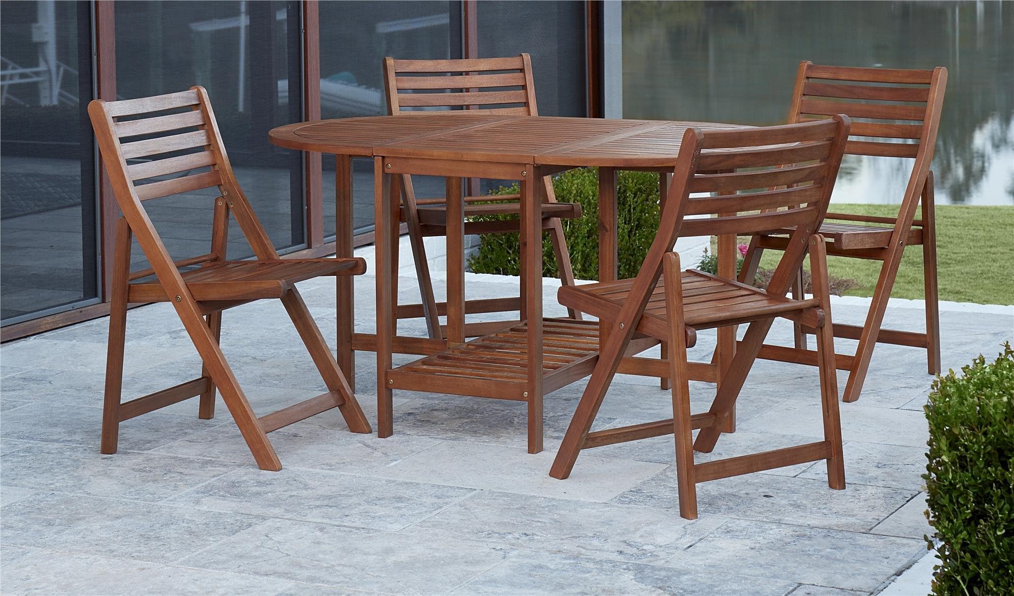 Cosco Outdoor Dining Set with Chair Storage, 5 Piece, Folding, Acacia Wood