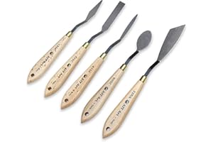 AIT PRODUCTS AIT Art Select Painting Knives, Set of 5, Made in Italy, Assorted Trowel Shapes, Carbon Steel Blades with Comfortable Wooden Handles Provide Flexibility and Durability for Easy Paint Spreadability