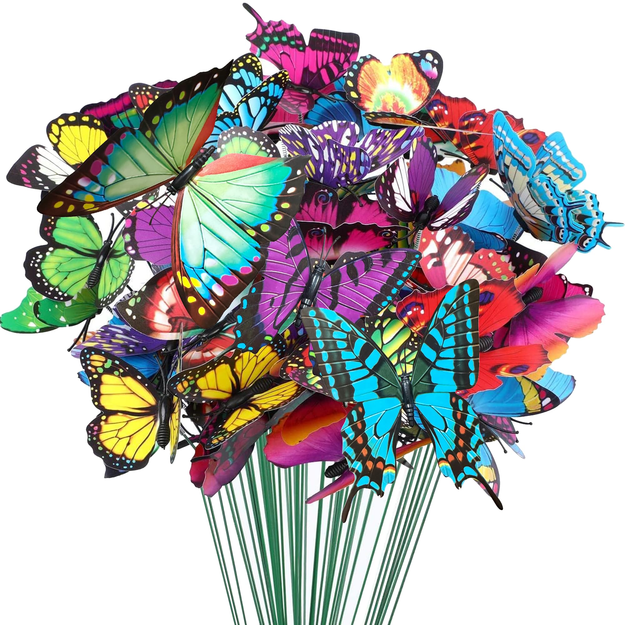 Attuslla 200 PCS Butterfly Decoration Stakes, 4 Size 3D Garden Butterfly Ornaments Butterfly Stakes, Indoor & Outdoor Yard Patio Planter Flower Bed Pot Spring Garden