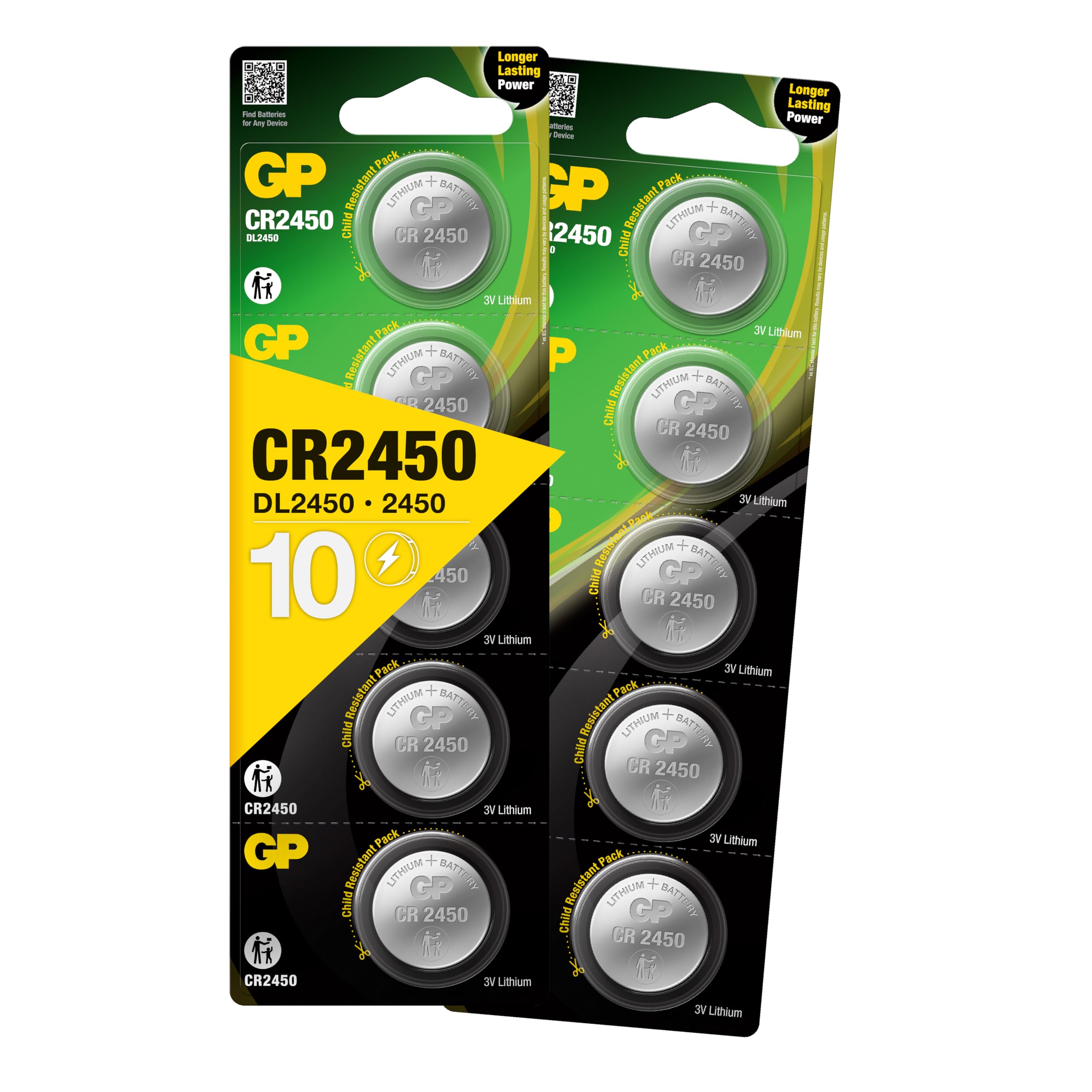 CR2450 Batteries 3V Lithium – Pack of 10 (CR 2450 / DL2450 / ECR2450 / KCR2450) by GP Batteries – Ideal for BMW Car Keys – Led candles – Motion Sensors – Radio – Scales – Calculator etc.