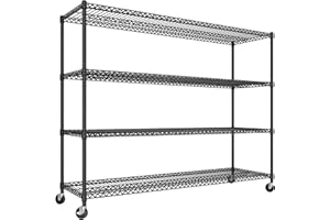 REIBII 60''W Storage Shelves 2399LBS Wire Shelving with Wheels Garage Shelving Heavy Duty Metal Shelves for Storage Rack Adjustable Shelf for Commercial Garage Kitchen, 60" W x 18" D x 65.5" H