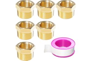 MSAEIQUN Brass Reducer Hex Bushing Threaded Pipe Fitting 1/2 NPT Male x 3/8 NPT Female Bushing 1/2 to 3/8 Adapter Pipe Fitting (1/2" NPT Male x 3/8" NPT Female, brass, 6)