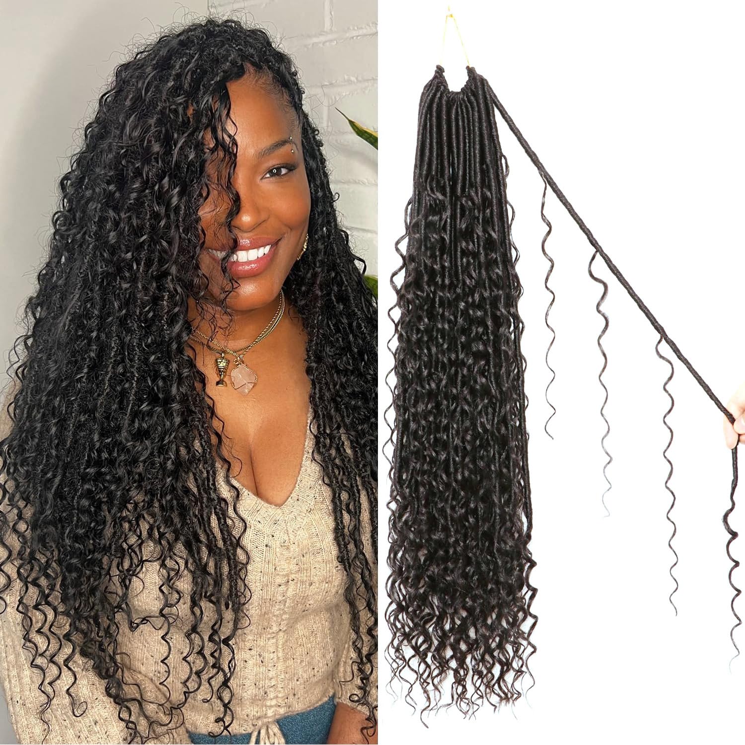 Faux Locs Crochet Hair-Soft Locs Crochet Braids Hair Extensions Goddess Braids Extensions Hair (#1B, 24Inch (Pack of 8)) — image 1