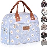 HOMESPON Insulated Lunch Bag for Women Men Adults Lunch Tote with Front Pocket Lunch Box Container Cooler Bag for Work Picnic (Blue Daisy)