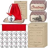 Zhanmai 24 Sets Polar Santa Sleigh Bell Gift Christmas Believe Bell Ornaments Bulk Believe Train Ticket Certificate of Authenticity Red Velvet Bag for Holiday Party Xmas Tree Decorations