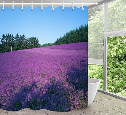 JHTRSJYTJ Lavendelfeldbaum HD Gedruckter wasserdichter Duschvorhang