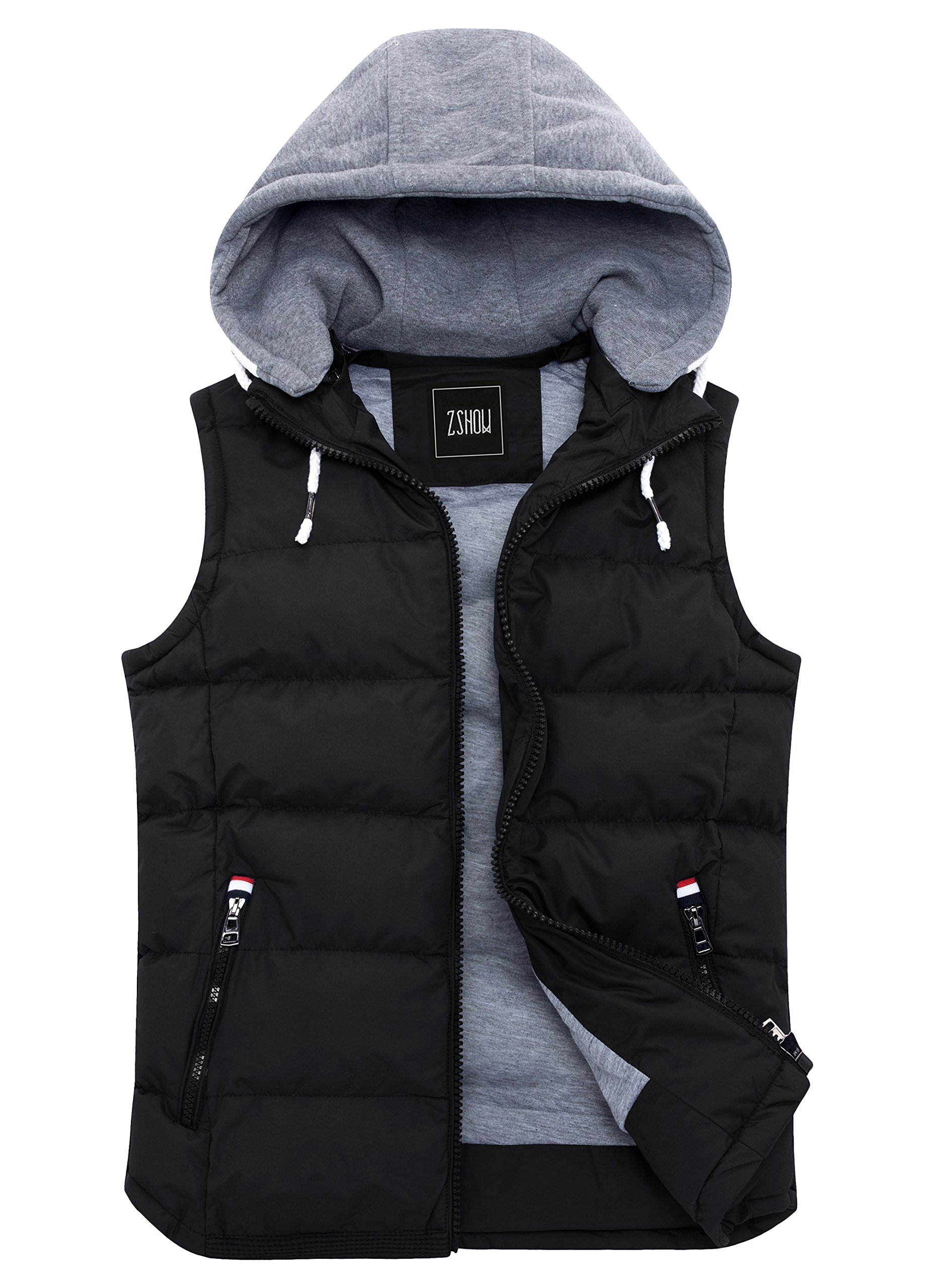 ZSHOW Men's Winter Removable Hooded CottonPadded Puffer Vest(Black