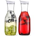 NETANY 50oz Water Carafe with Flip Top Lid, Clear Plastic Pitcher for Iced Tea, Juice, Lemonade, Milk, Cold Brew, Mimosa Bar - Juice Containers with Lids for Fridge - Set of 2, HAND WASH ONLY