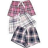 GORGLITTER Women's Plus Size Pajama Shorts 3 Piece Plaid Elastic Waist Cute Pj Sleep Lounge Shorts Bottoms