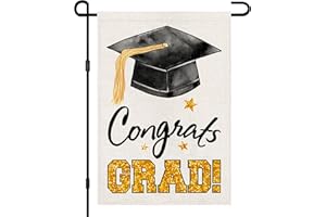 DECORHUA Diploma Cap Congrats Grad Garden Flag 12x18 Inch Burlap Double Sided, Class Of 2024 Graduation Ceremony Sign Small Flags Yard Outdoor Decoration DF524