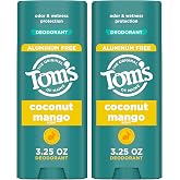 Tom&rsquo;s of Maine Coconut Mango Aluminum Free Natural Deodorant For Women &amp; Men | Goes on Clear | Odor &amp; Wetness Protection | Naturally Derived and Moisture-Locking Ingredients | 3.25 oz (2 Pack)