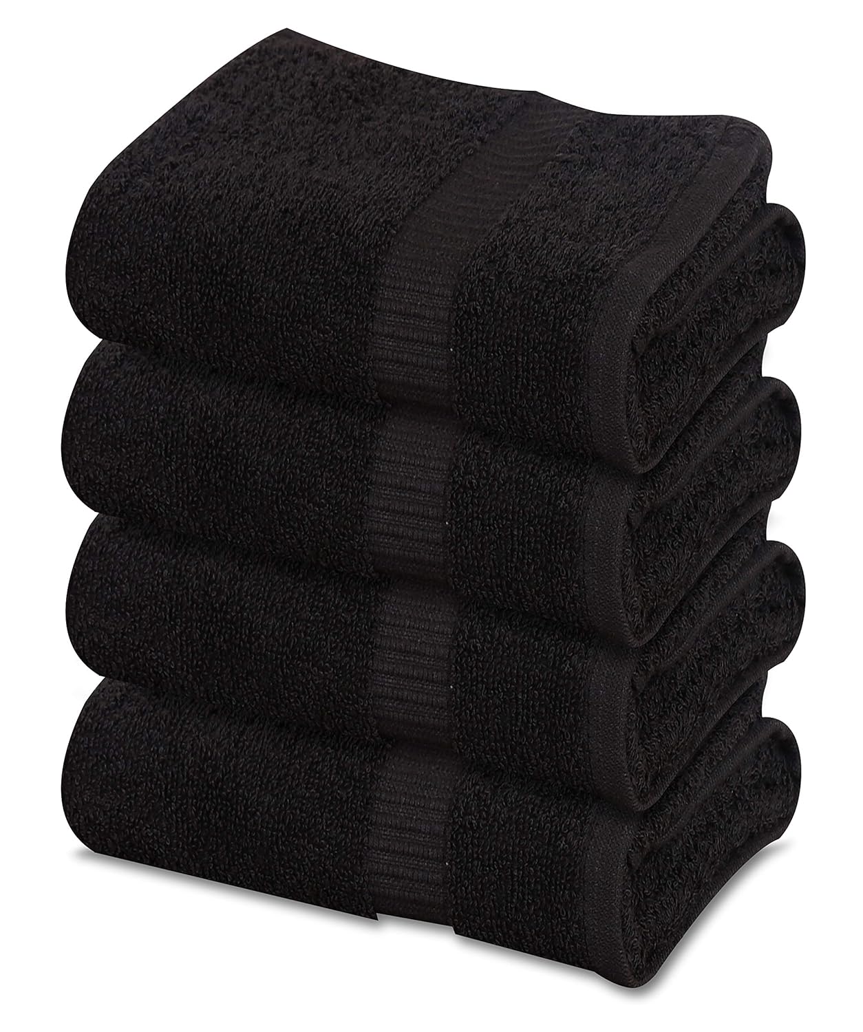 GOLD TEXTILES Cotton Large Hand Towels (4Pack Black,16"x30