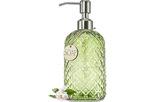 JASAI 18Oz Tea Green Soap Dispenser with Rust Proof Pump, Refillable Glass Soap Dispenser for Bathroom & Kitchen to Dispense Dish Soap, Hand soap, Lotion.