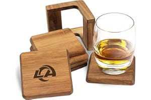 The Memory Company Officially Licensed NFL - Los Angeles Rams 6-Pack Team Logo Acacia Square Coaster W/Holder