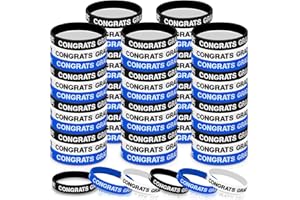 Rotatingpals 150 Pcs Congrats Grad Silicone Wristbands Graduation Bracelet Colorful for Teacher Student Graduates Party Favors(Black, White, Blue)