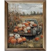 llyinglpdec Fall Wall Decor, Vintage Pumpkin Truck Wall Art Print | Rustic Harvest Farmhouse Artwork for Living Room, Kitchen, Entryway &amp; Thanksgiving Home Decor