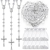 ROCEEI Catholic Rosary Beads Necklace Bulk with Jesus Crucifix Catholic Rosary Prayer Gifts with White Organza Bags