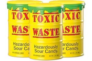 TOXIC WASTE - Hazardously Sour Candy - Apple, Watermelon, Lemon, Blue Raspberry, & Black Cherry Flavors - Original Yellow Drums - 3-Pack