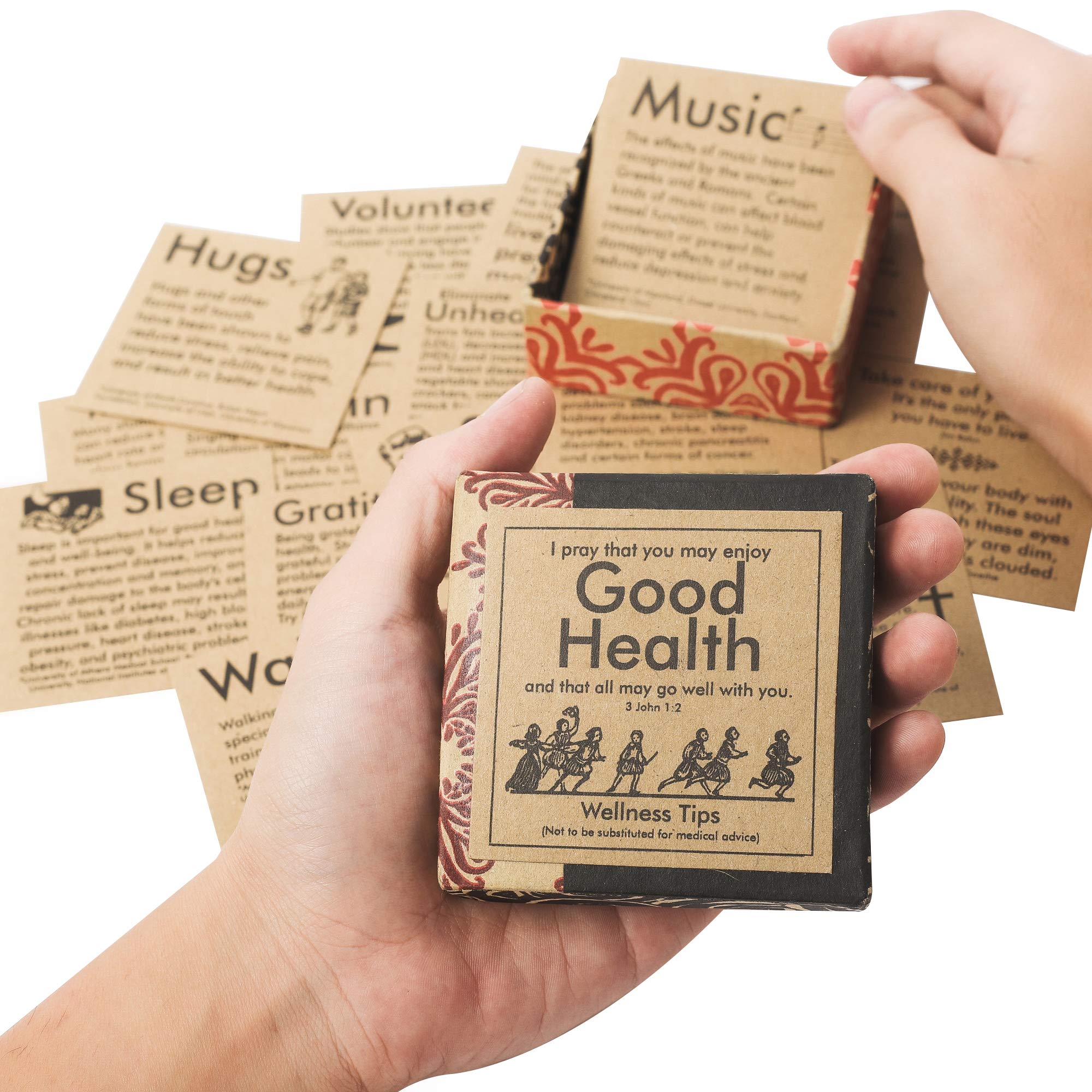 Navy Peony Good Health and Wellness Note Cards - 47 Self Care Cards, Eco-Friendly, Small Box | Healthy Advice for Stress Relief and Meditation