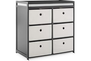 Delta Children Hayes Changing Table and Dresser for Bedroom with 6 Fabric Drawers, Charcoal Grey/Flax