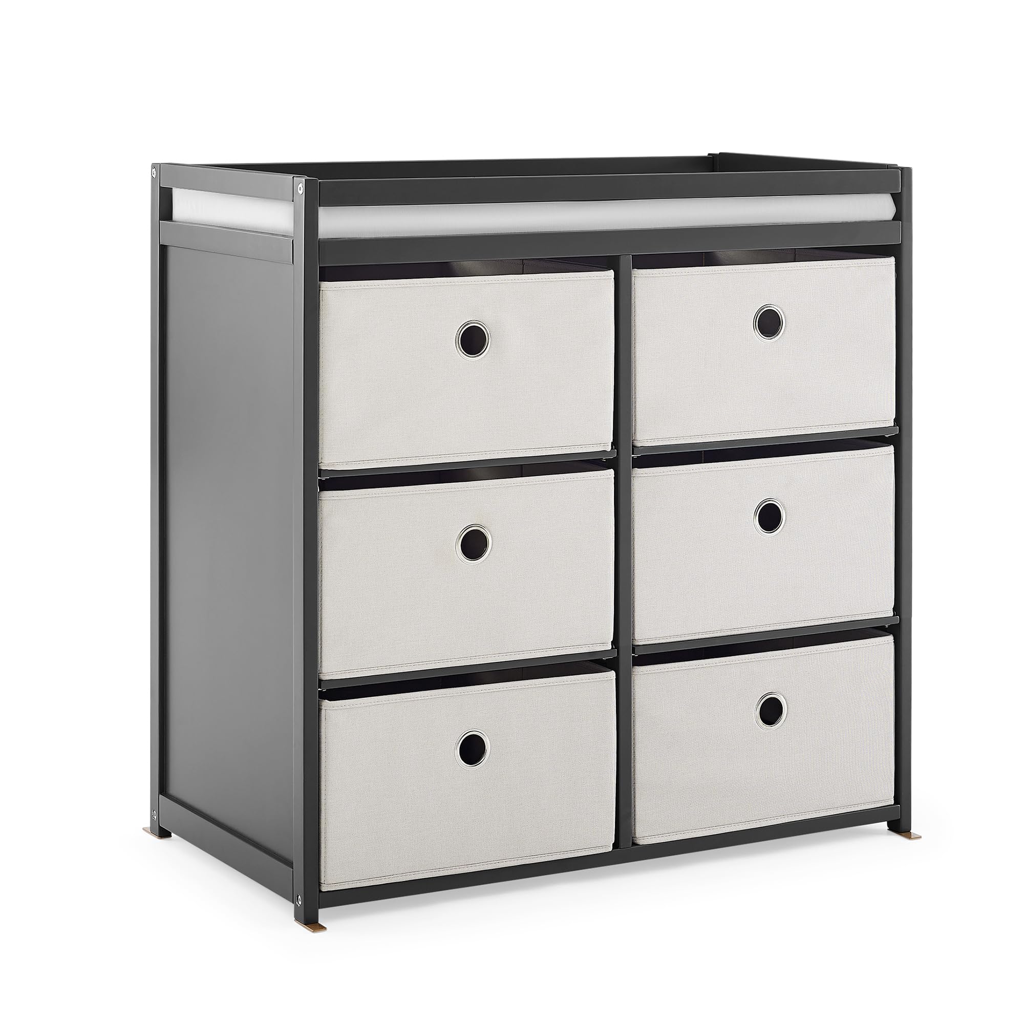Photo 1 of *UNTESTED*
Delta Children Hayes Changing Table and Dresser for Bedroom with 6 Fabric Drawers, Charcoal Grey/Flax