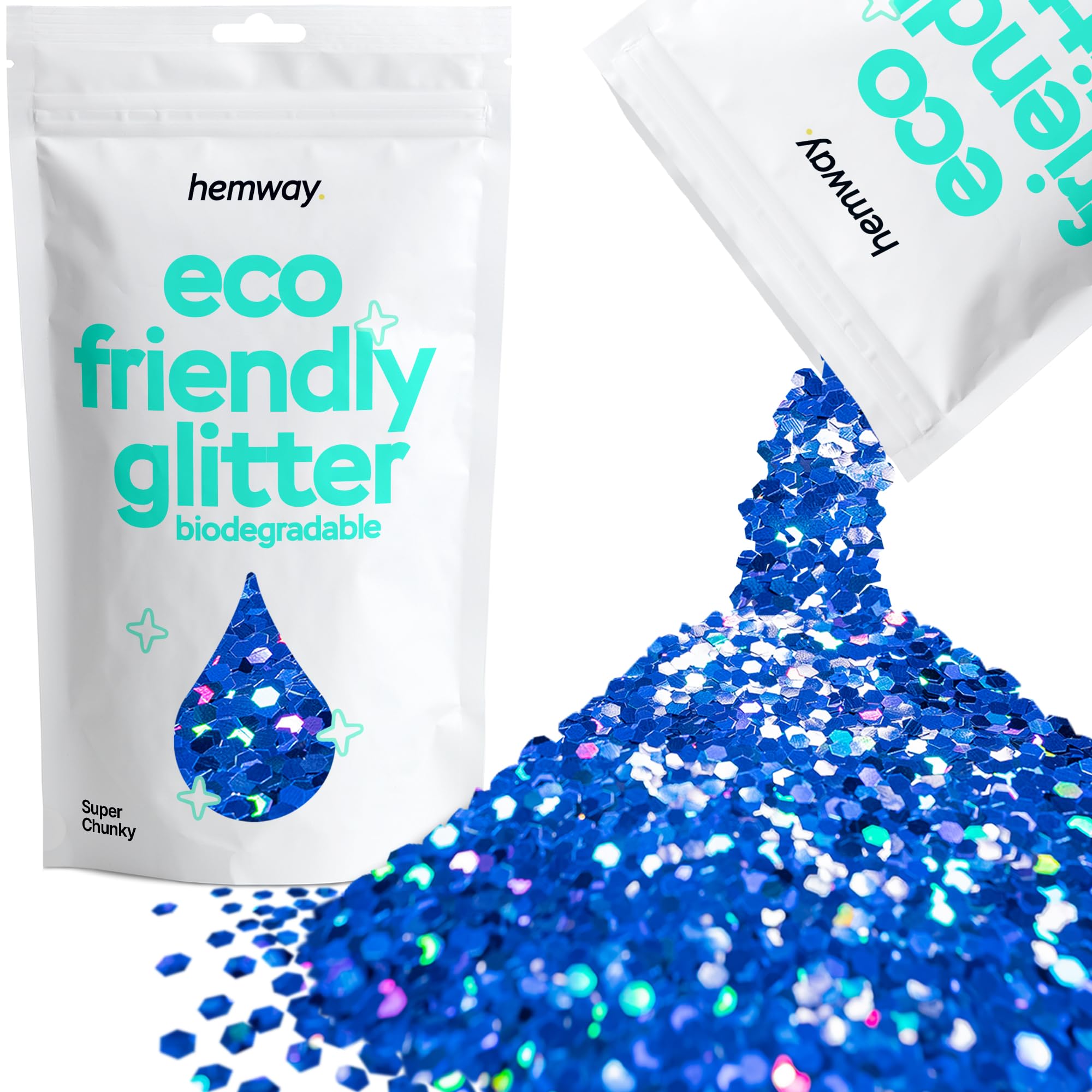 Eco Friendly Biodegradable Glitter | Sapphire Blue Holographic - Super Chunky 100g, Plant Based, Biodegradable Glitter for Craft, Face, Hair, Nail, Body and Festival - Hemway — image 1