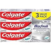 Colgate Max Fresh Advanced Whitening Toothpaste, Clean Mint Toothpaste for Bad Breath, 6.3 Oz Tube, 3 Pack