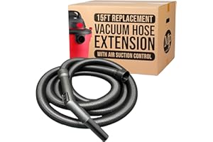 MP Maresh Products Vacuum Cleaner Replacement Hose - Vacuum Hose Extension for Wet Dry Vacuums, Heavy Duty Crushproof Industrial Grade 15 Foot Hose by 1-1/4 Inch Air Suction Control Connector - Black