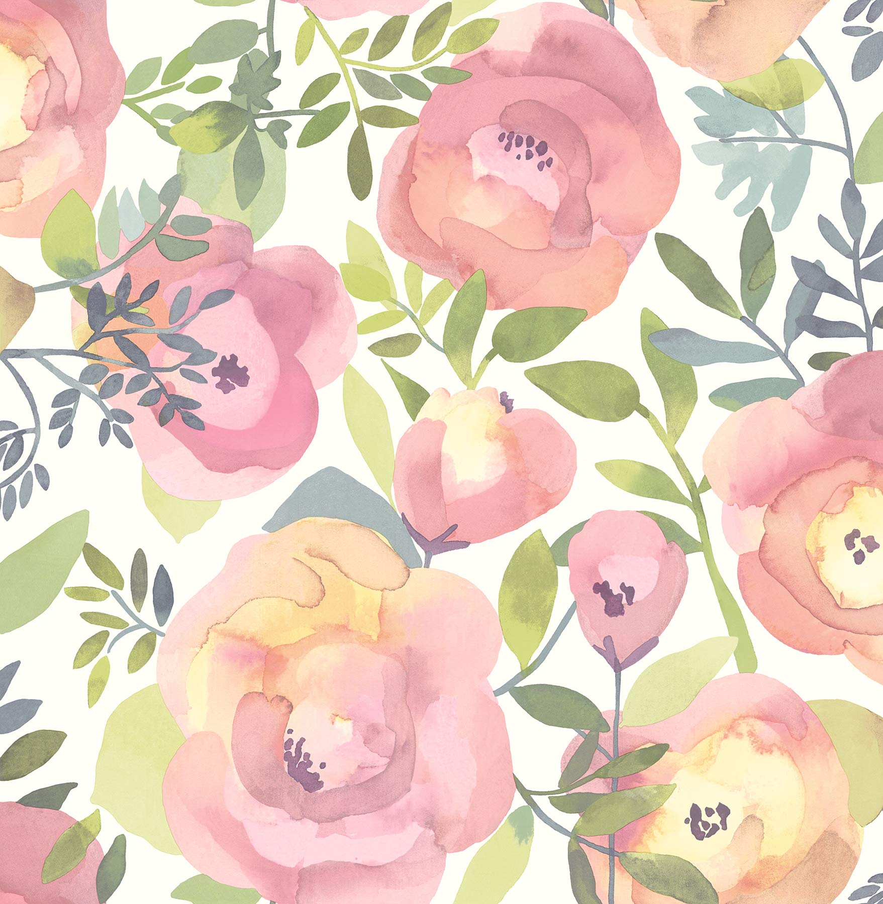 NuWallpaper NU3035 Peachy Keen Pink Peel & Stick Wallpaper, Green, pink, 216 x 20.5 x 0.13 inches