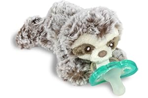 RaZbaby RaZbuddy Stuffed Animal Pacifier Holder for Newborns & Up, Made in The USA, Detachable Orthodontic JollyPop Pacifier, Medical-Grade 100% BPA-Free Silicone, Baby Shower - 0 Months+ (Sloth)