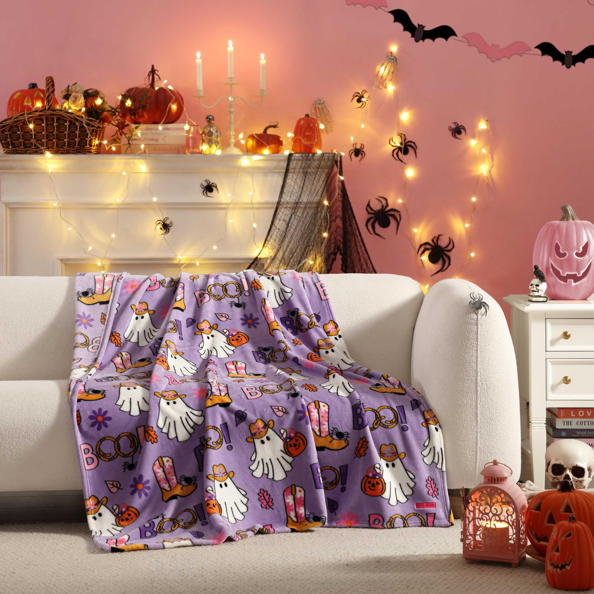 Betsey Johnson - Blanket, Buttery-Soft Throw Blanket for Couch or Bed, Boldly Plush & Oversized Bedding, Halloween Decor (Howdy Ghouls Purple, 50" x 70") Image