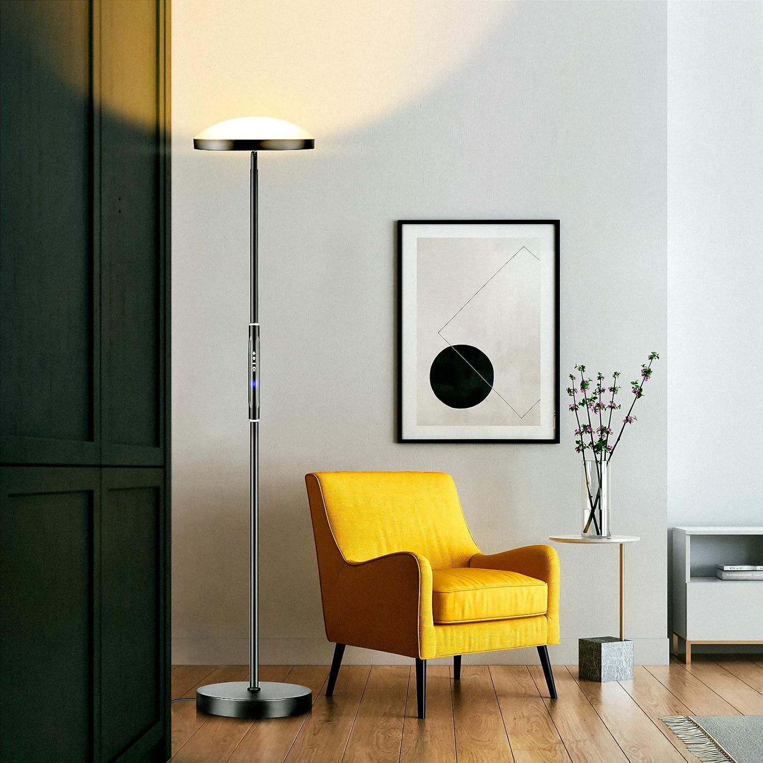 Floor Lamp, Colorsmoon 2200LM Super Bright Sky LED Torchiere, 5 Color Temperature Dimmable Tall Standing Light with Remote Control for Living Room, Bedroom, Office (Black) - - 