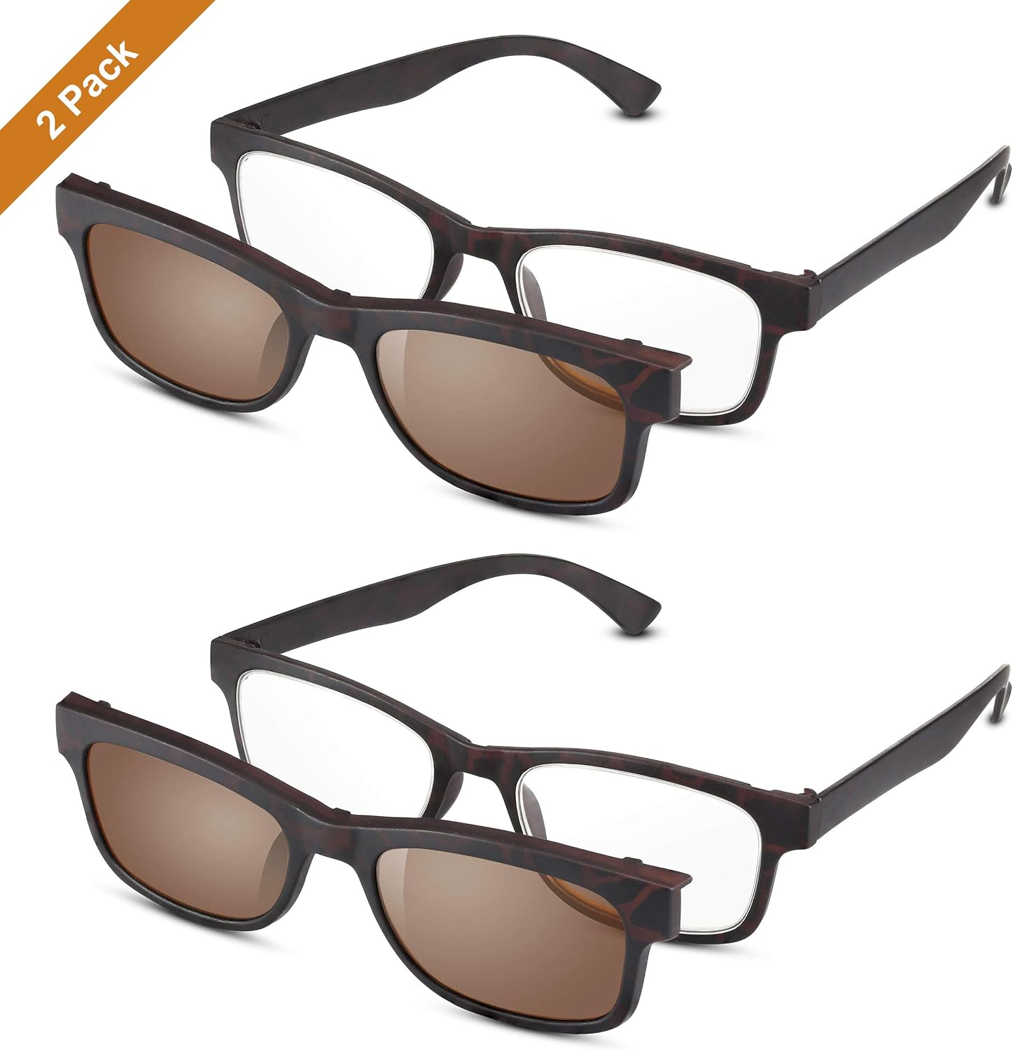 Read Optics New 2in1 ClipOn Sunglasses +2 Mens/Womens Reading Glasses Transform into Sun