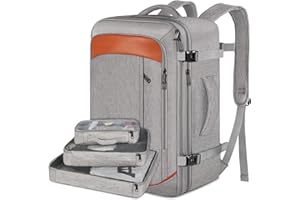 Vancropak Carry on Backpack, Extra Large 40L Airline Approved Travel Backpacks with 3 Packing Cubes for Women Men, Water Resistant Expandable Overnight Luggage Daypack Business Weekender Bag, Grey