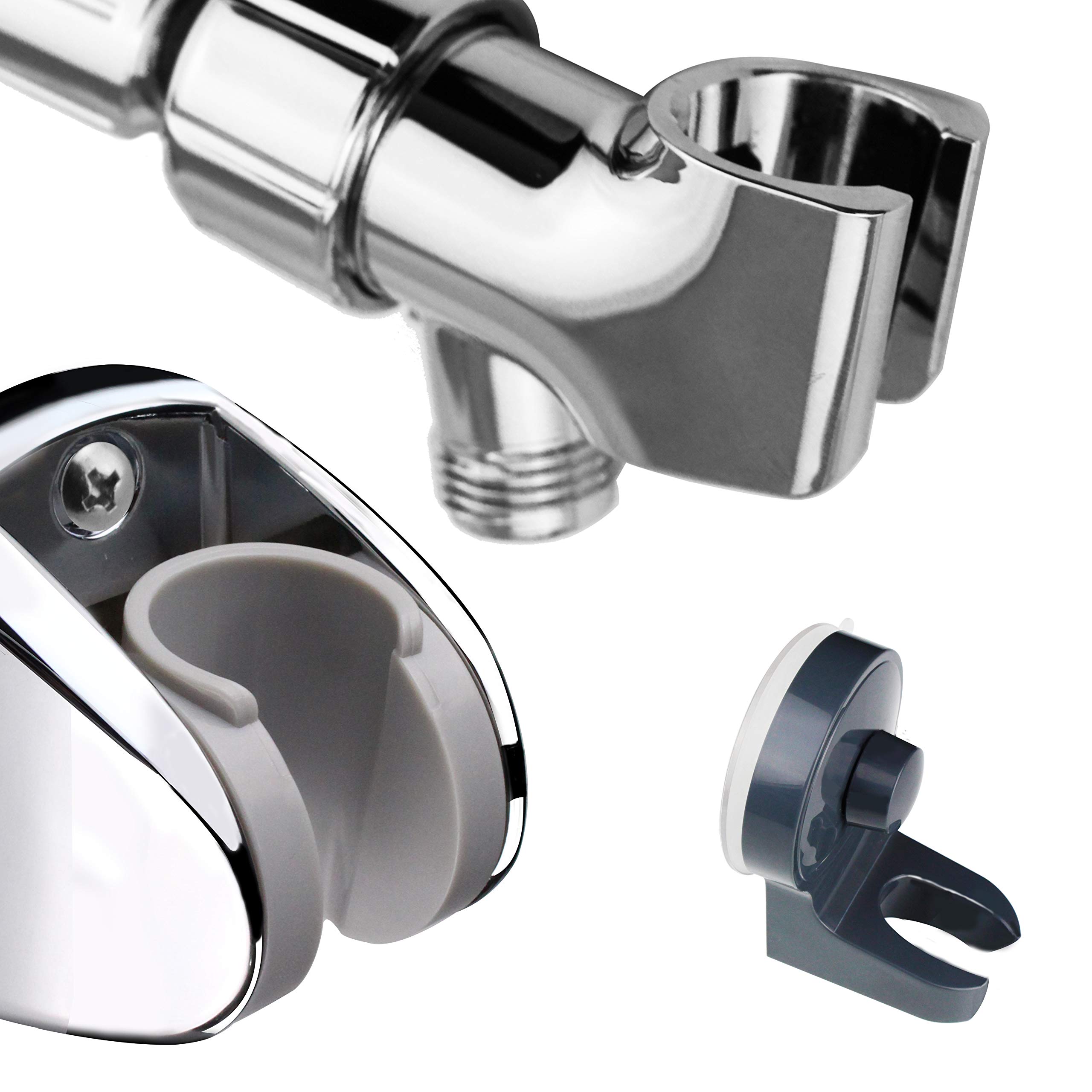 YOO.MEE Shower Bracket Combo Set w/ Arm & Wall Mounted Holder w/ Vacuum Suction Cup Support, Adjustable & Convenient for All Families