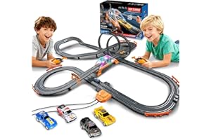 GLORRYEARST Slot Car Racing Track for Kids with 4 Cars Battery or Electric Powered Dual Racing Game Featuring Flash Bridge and Pendulum Toys Tracks Sets Gift for Boys Grils Children 7,8,9-12 Years Old