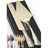 Orblue Wedding Cake Knife and Server Set - Premium, Beautifully Engraved Cutting Set - Elegant Keepsake for Newlyweds - Light Gold