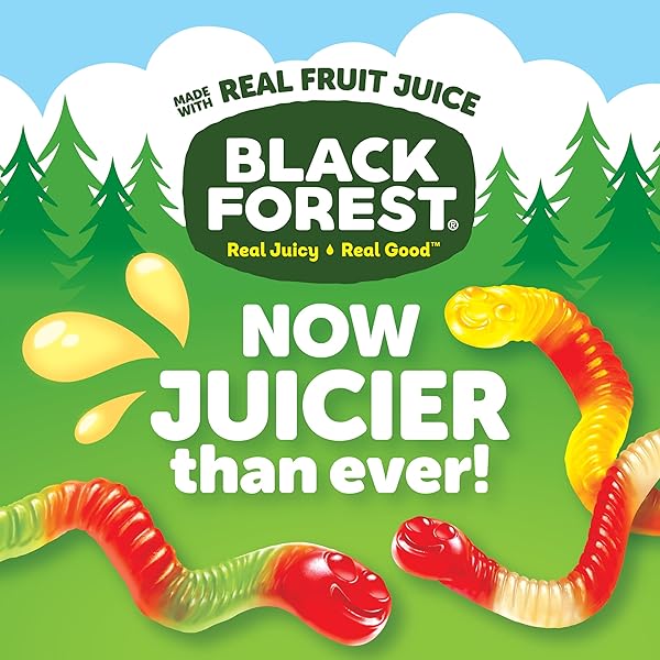 BLACK FOREST GUMMY WORMS CANDY, MADE WITH REAL FRUIT JUICE, RESEALABLE BAG, 5 POUND BULK BAG