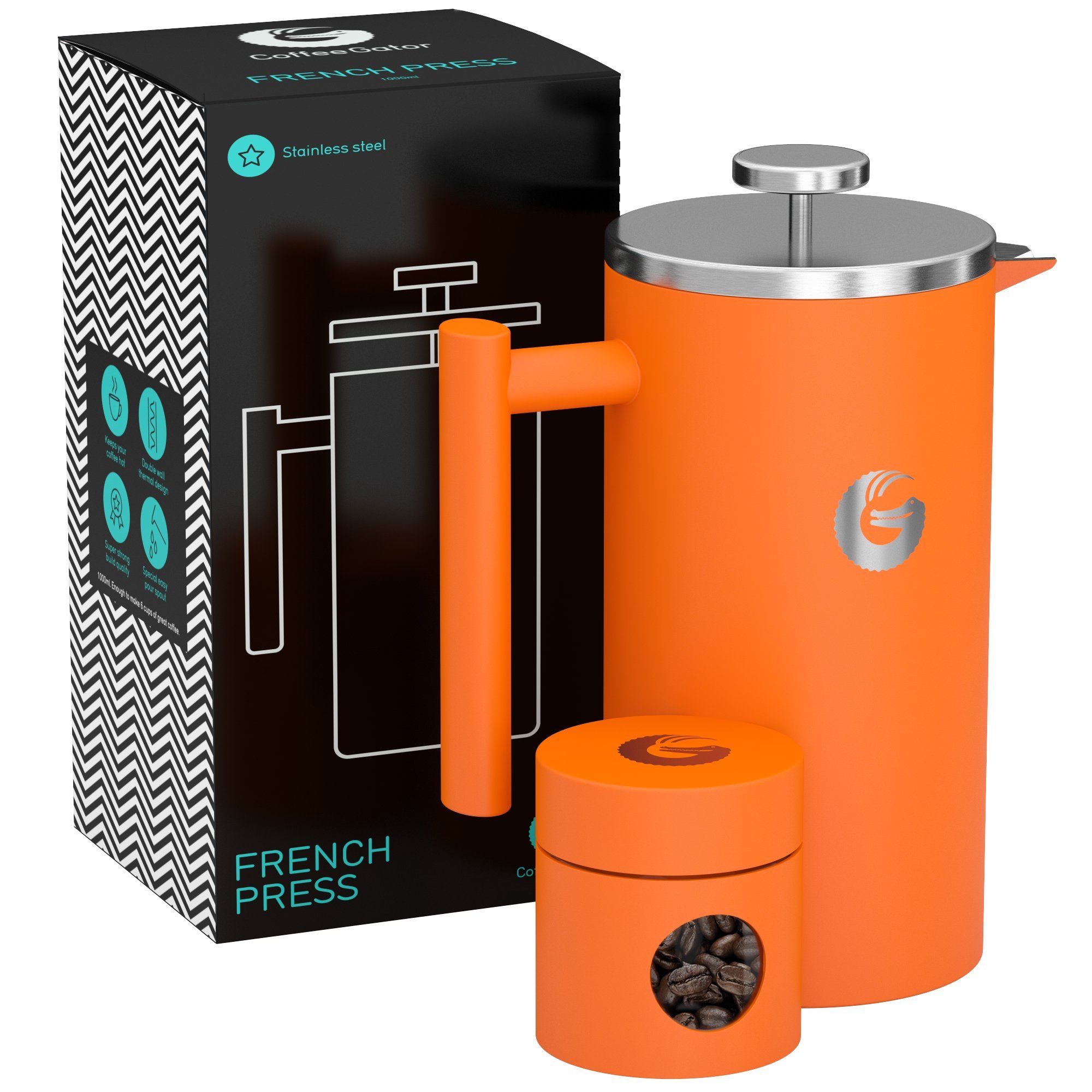 Large French Press Coffee Maker Triple Filter, Orange, With Mini Canister 643377914206 eBay