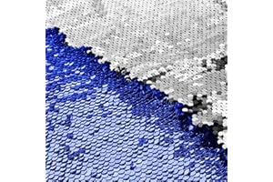 VACVELT Flip Sequin Fabric by The Yard, Half Yard Reversible Sequin Fabric, Sapphire Blue + Silver Glitter Fabric Sparkly Mermaid Sequin Fabric for Graffiti, Bridal Dress, Wedding Decorations, Sewing