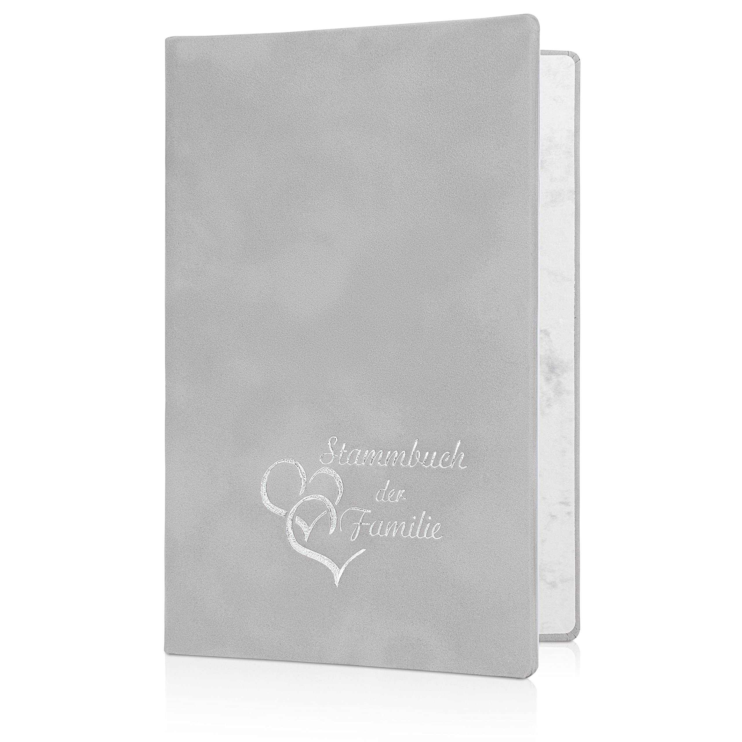 Registry Book “Heart” Grey Velour, Heart Embossing, Silver German Family Register Book Format