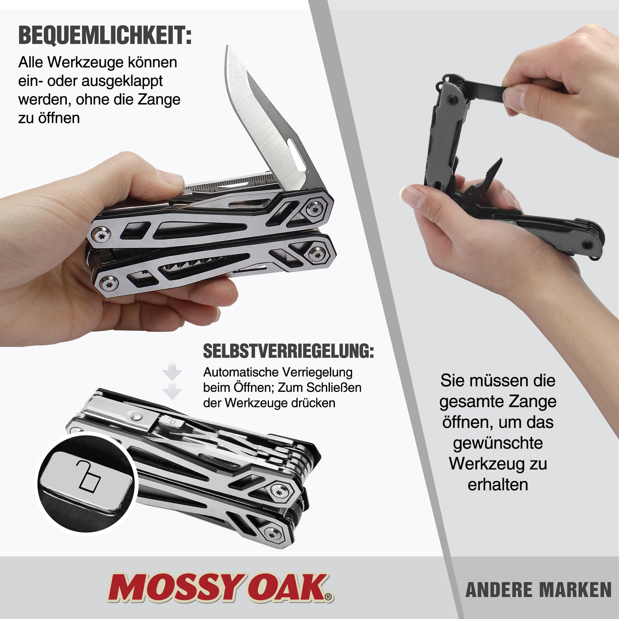 Mossy Oak Multifunktionszange,21 in 1 Multi-Tool Multifunktion mit Zange Klappmesser, Faltbares Multitool, Camping Wandern Reparieren,inkl tragbare Tasche 3