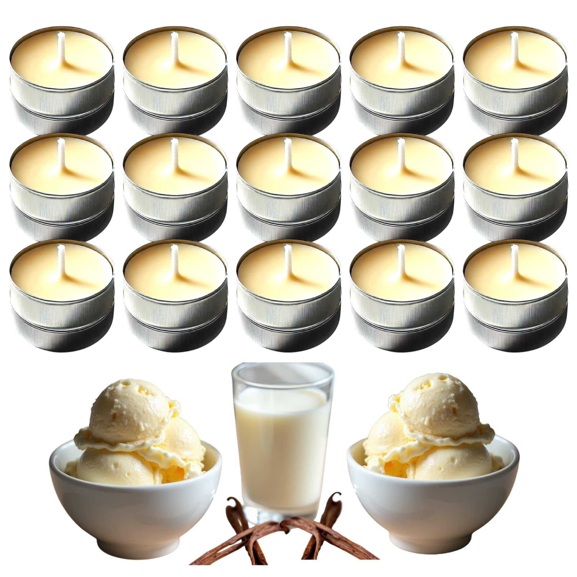Scented Tealight Candles - Indulgent Vanilla Ice Cream and Warm Milk - Up to 4 Hour Burn - 30 Pack