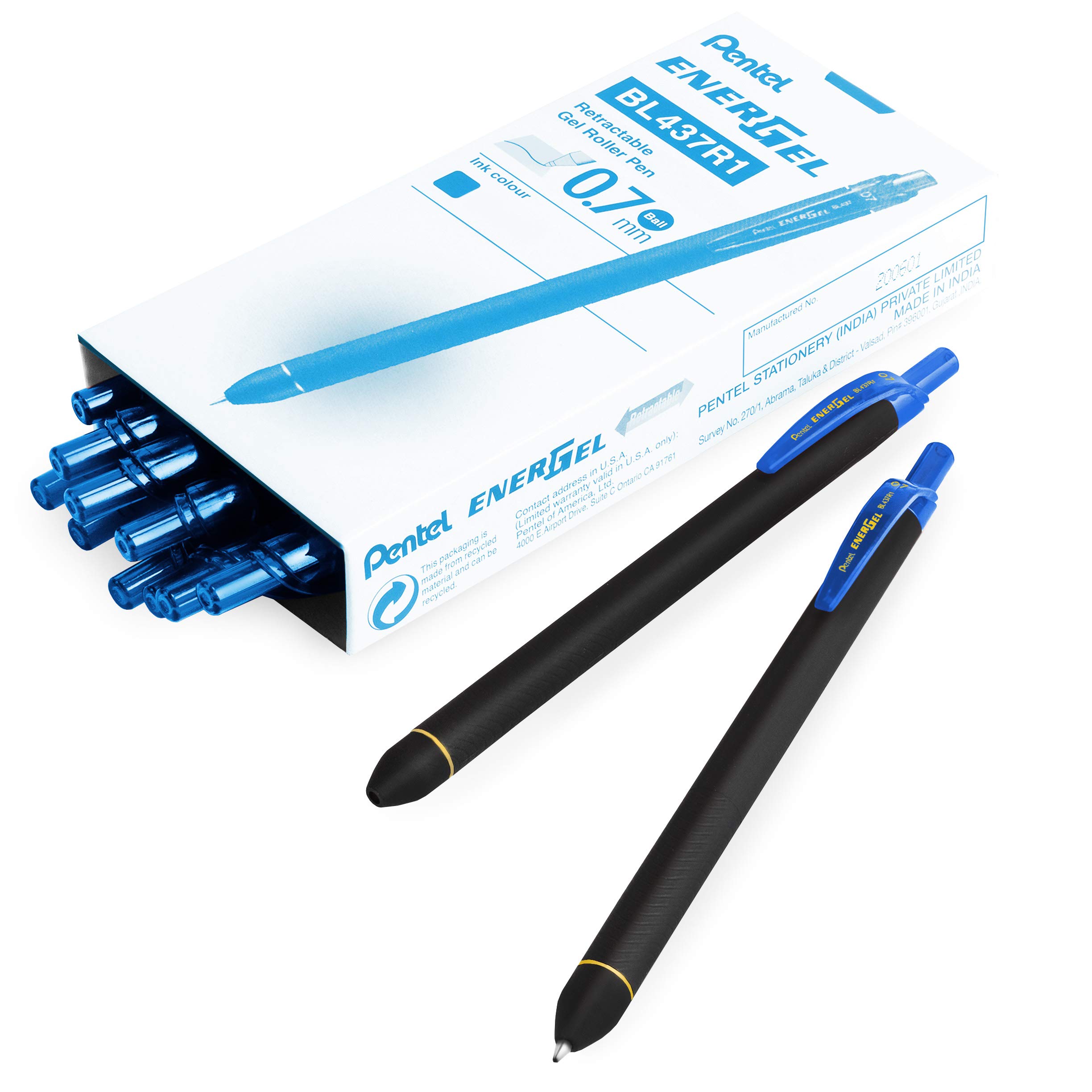 Pentel Energel BL437R1 Retractable Gel Ink Rollerball Pen - 0.7mm Nib - Sky Blue - Pack of 14